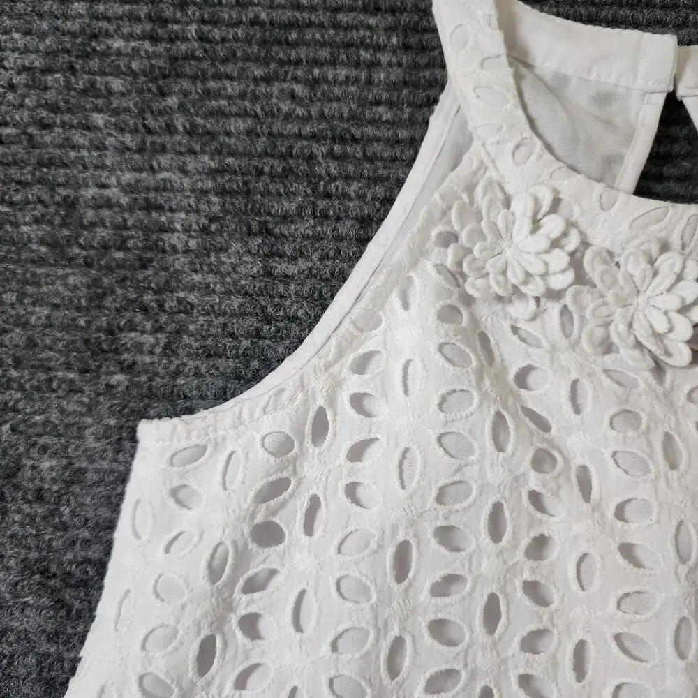 Lilly Pulitzer Girl's Size 7 Mini Pearl Shift White Flower Eyelet Pattern Dress